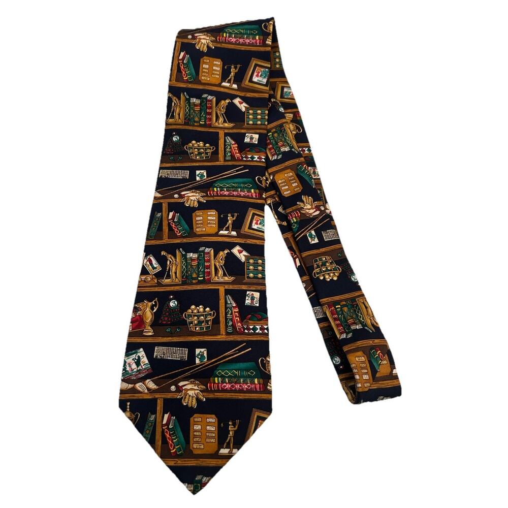 Vtg GOLF Collection Men’s SILK Tie 3.75” Alynn Library Book Librarian Novelty